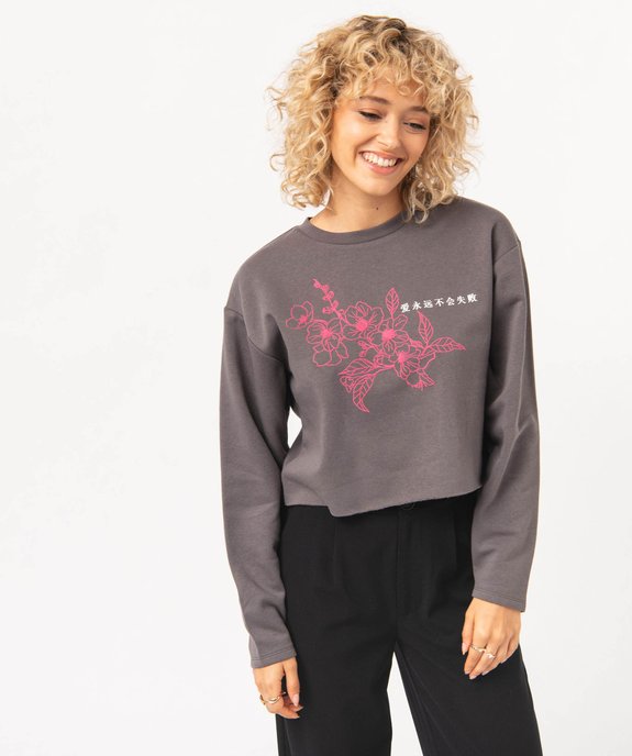 Sweat court avec motif sur le buste femme vue1 - GEMO(FEMME PAP) - GEMO