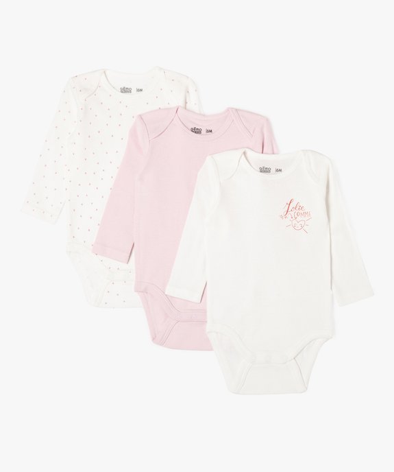 Bodies manches longues bébé fille avec col américain (lot de 3) vue1 - GEMO 4G BEBE - GEMO