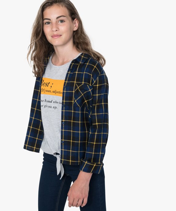 Chemise fille à carreaux et manches longues vue1 - GEMO (JUNIOR) - GEMO