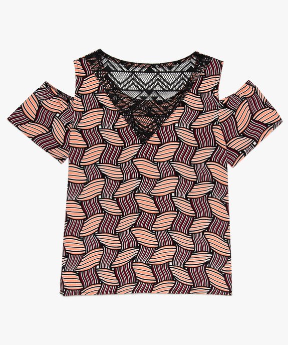 Blouse fille imprimée dos crocheté à épaules dénudées et nœud vue2 - GEMO (JUNIOR) - GEMO