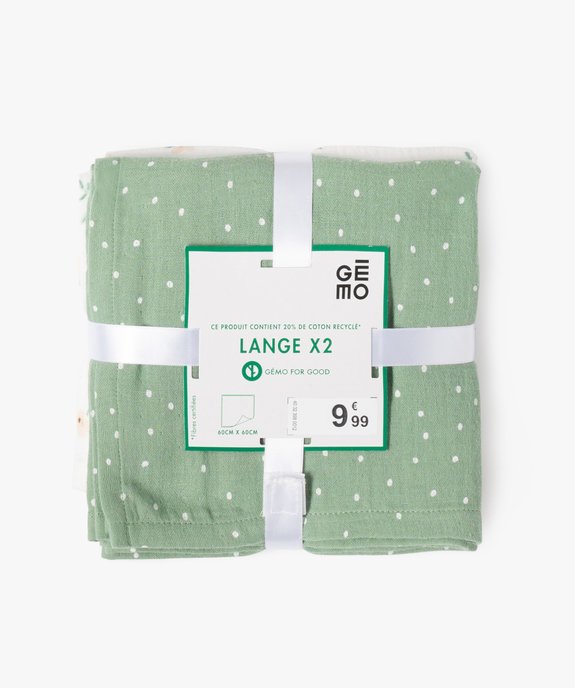 Lange en gaze de coton doux imprimé bébé (lot de 2) vue3 - GEMO 4G BEBE - GEMO