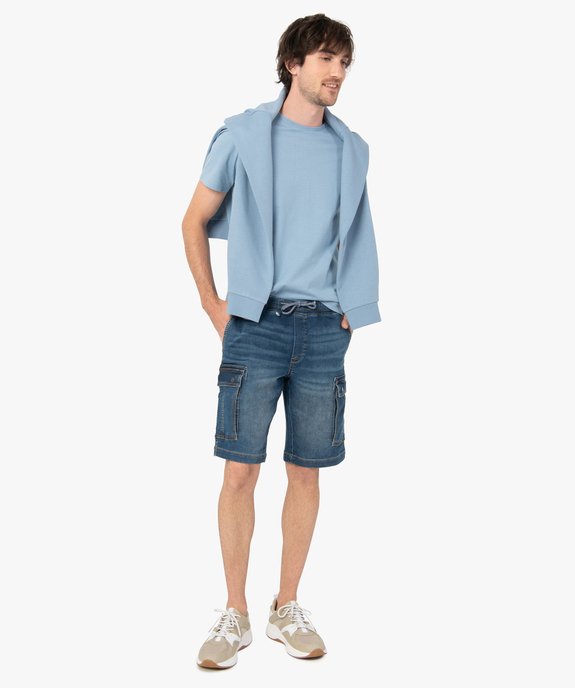 Bermuda en jean homme coupe cargo délavé éco-conçu vue5 - GEMO (HOMME) - GEMO