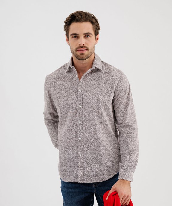 Chemise à manches longues en coton imprimé coupe droite homme vue1 - GEMO 4G HOMME - GEMO