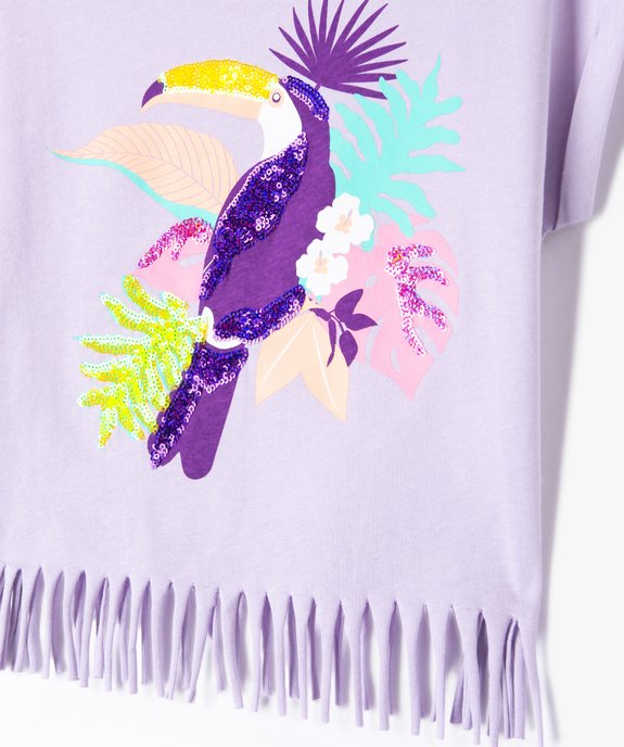 Tee-shirt à manches courtes avec motif sequins et franges fille vue2 - GEMO 4G FILLE - GEMO