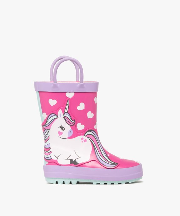 Bottes de pluie bébé fille licorne à petits coeurs et avec anses vue1 - LOVELY WINGS - GEMO