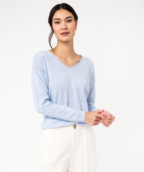 Pull à col V finitions roulottées femme vue1 - GEMO(FEMME PAP) - GEMO