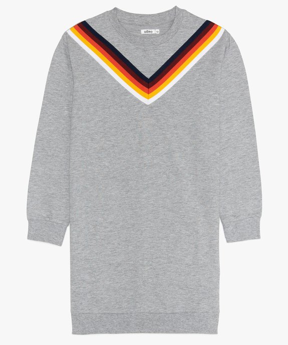 Robe fille façon sweat avec bandes multicolores sur le col vue1 - GEMO (JUNIOR) - GEMO