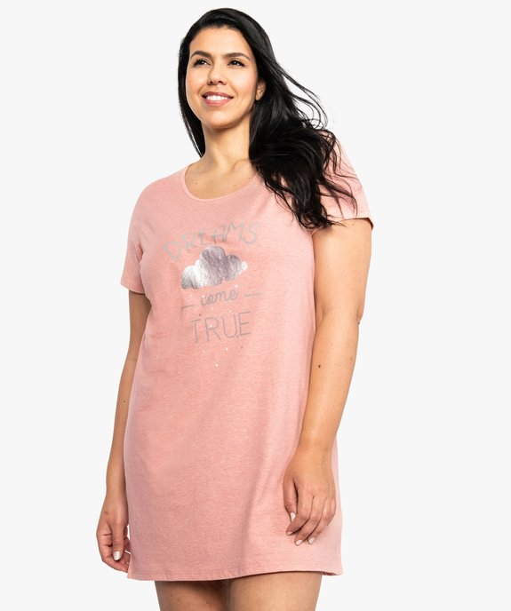 Chemise de nuit à manches courtes avec motifs femme grande taille vue1 - GEMO 4G FEMME - GEMO