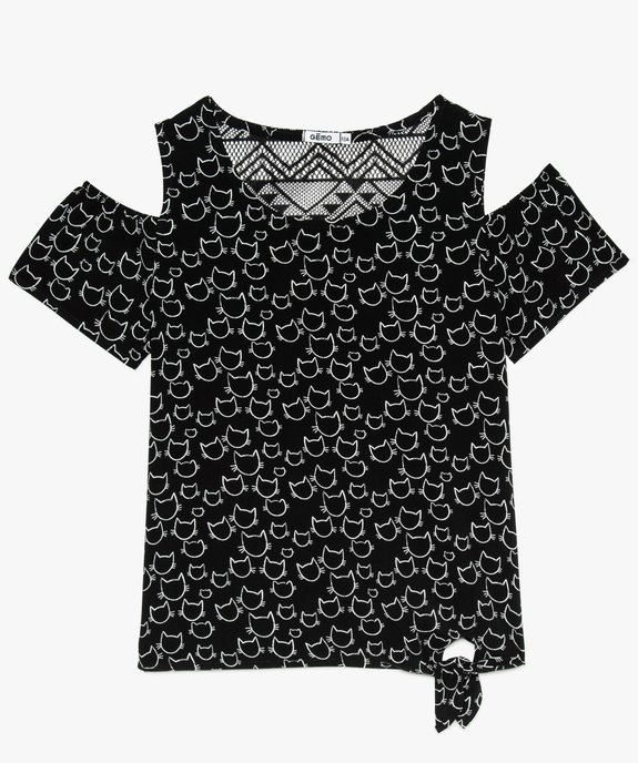 Blouse fille imprimée dos crocheté à épaules dénudées et nœud vue1 - GEMO (JUNIOR) - GEMO