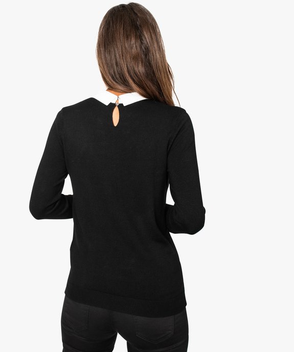 Pull femme fin avec col chemise brodé de perles vue3 - GEMO(FEMME PAP) - GEMO