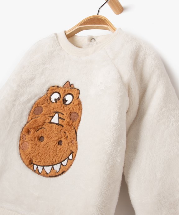 Sweat en maille peluche avec motif dinosaure brodé bébé garçon vue2 - GEMO(BEBE DEBT) - GEMO