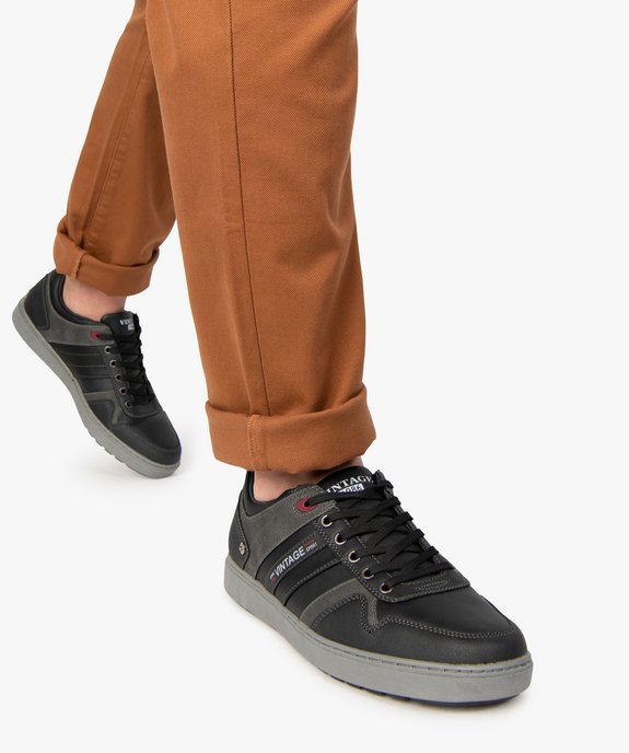 Baskets homme à lacets avec empiècements multimatières vue1 - URBAN STEPS - GEMO