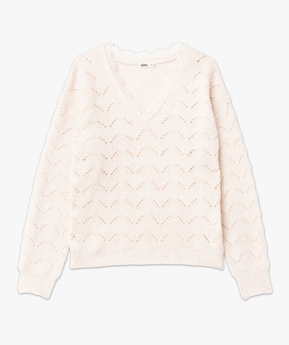 Pull ajouré avec col V en dentelle femme vue4 - GEMO 4G FEMME - GEMO