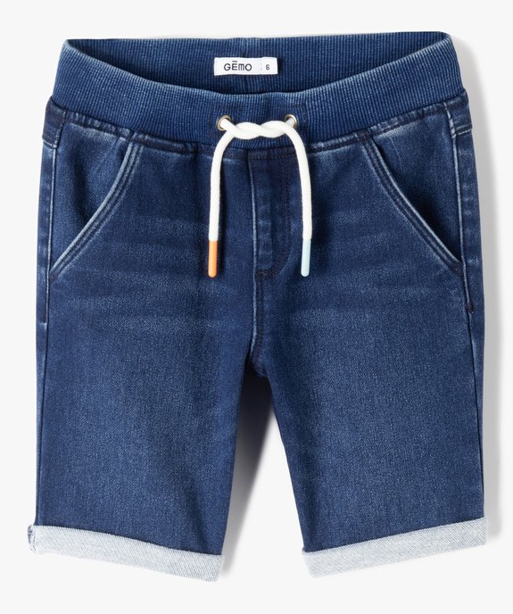 Bermuda en denim avec ceinture en bord-côte garçon vue1 - GEMO (ENFANT) - GEMO