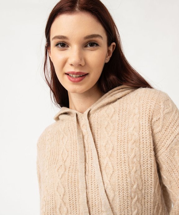 Pull à capuche à torsades femme vue2 - GEMO(FEMME PAP) - GEMO