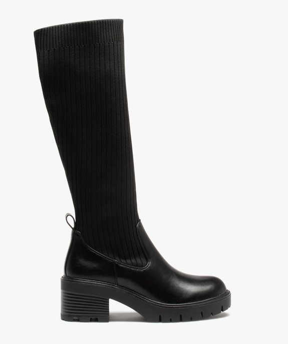 Bottes femme à talon large avec tige souple en côtes vue1 - GEMO(URBAIN) - GEMO