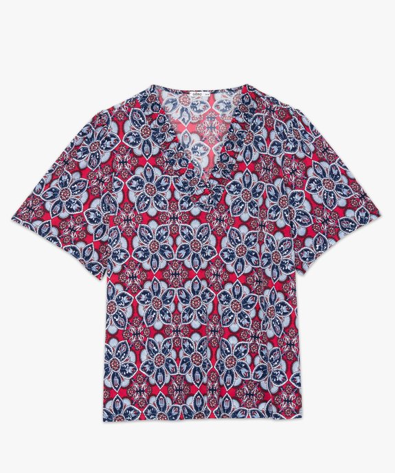 Tee-shirt femme grande taille à motifs fleuris et col V smocké vue4 - GEMO (G TAILLE) - GEMO