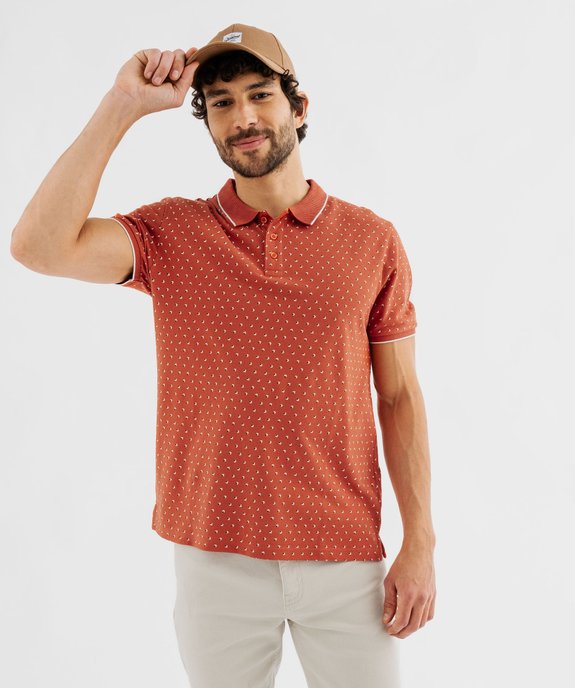 Polo manches courtes en maille piquée à micro-motifs homme vue2 - GEMO (HOMME) - GEMO