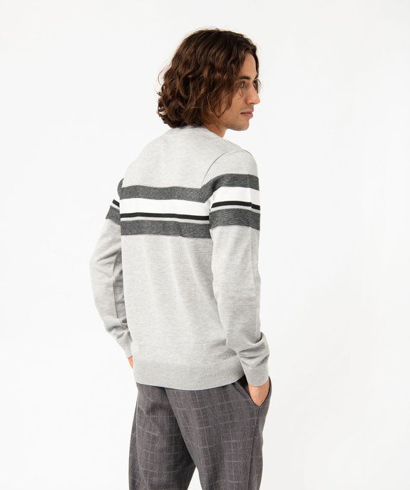 Pull en maille fine à bandes texturées homme vue3 - GEMO (HOMME) - GEMO