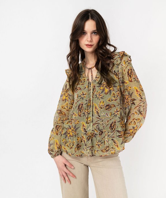 Blouse à manches longues en voile à motifs fleuris femme vue6 - GEMO(FEMME PAP) - GEMO