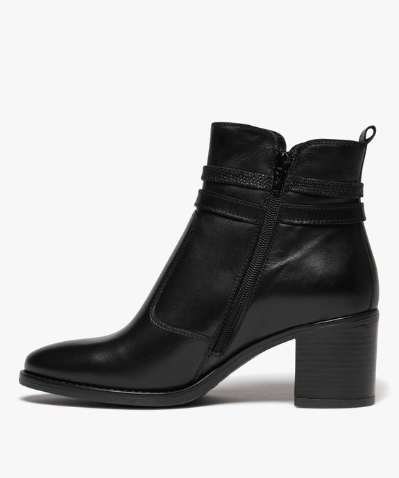 Bottines femme à talon carré dessus en cuir avec brides fantaisie - Taneo  vue3 - TANEO - GEMO