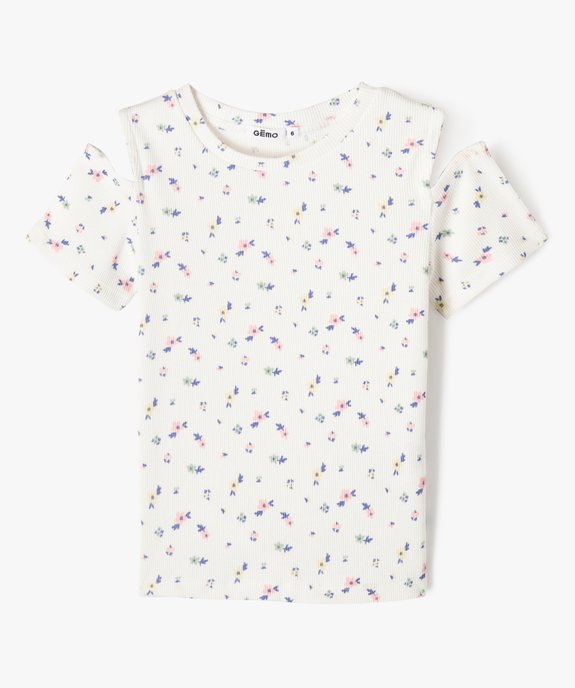 Tee-shirt manches courtes à motifs fleuris avec épaules dénudées fille vue1 - GEMO (ENFANT) - GEMO