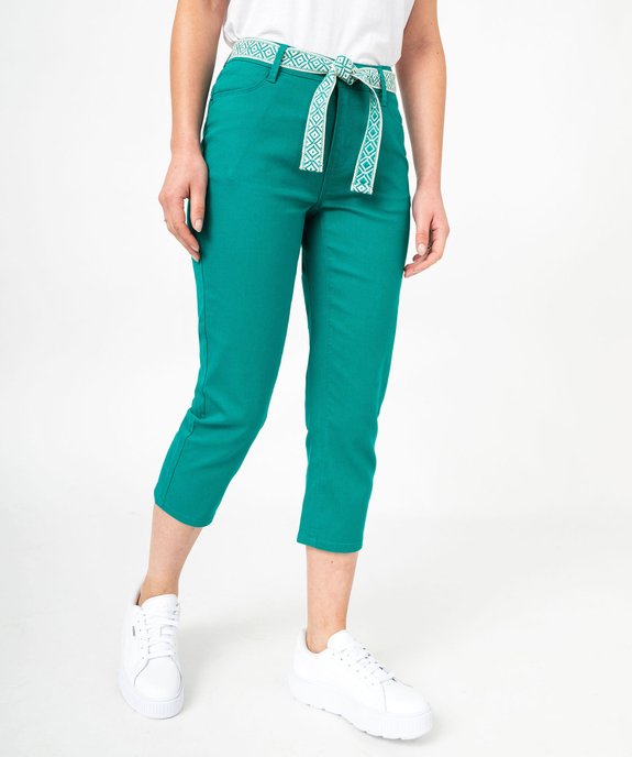 Pantacourt slim taille haute en coton stretch avec ceinture à nouer femme vue1 - GEMO 4G FEMME - GEMO