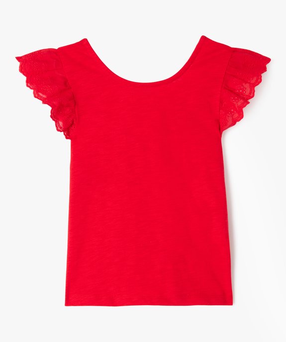 Tee-shirt manches courtes en broderie anglaise et dos fantaisie fille vue1 - GEMO (ENFANT) - GEMO