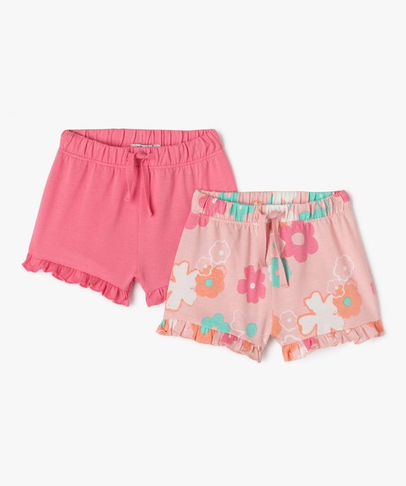 Short en coton avec volants bébé fille (lot de 2) vue1 - GEMO(BEBE DEBT) - GEMO