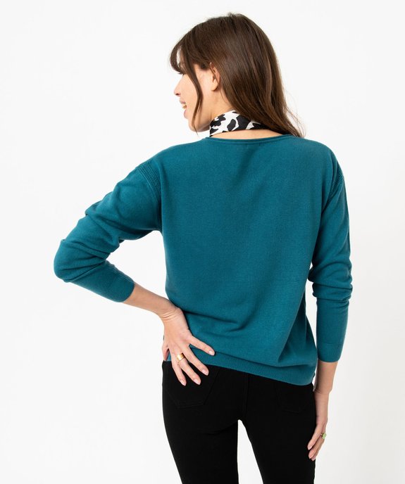 Pull femme en maille fine avec large col V vue3 - GEMO(FEMME PAP) - GEMO