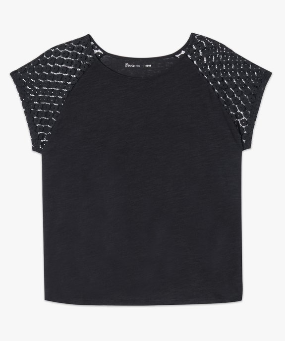 Tee-shirt femme à manches courtes avec épaules en dentelle vue4 - GEMO (G TAILLE) - GEMO