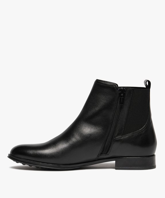 Bottines femme à talon plat dessus en cuir avec zip et bout amande vue4 - GEMO (CASUAL) - GEMO