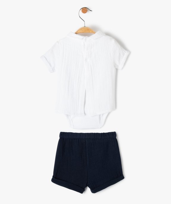 Ensemble bébé garçon 2 pièces : body chemise + short en gaze de coton vue5 - GEMO(BB COUCHE) - GEMO