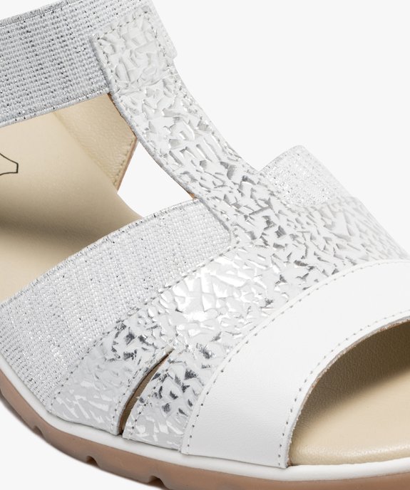 Sandales femme confort à talon compensé avec brides fantaisie élastiques et en cuir vue6 - GEMO 4G FEMME - GEMO