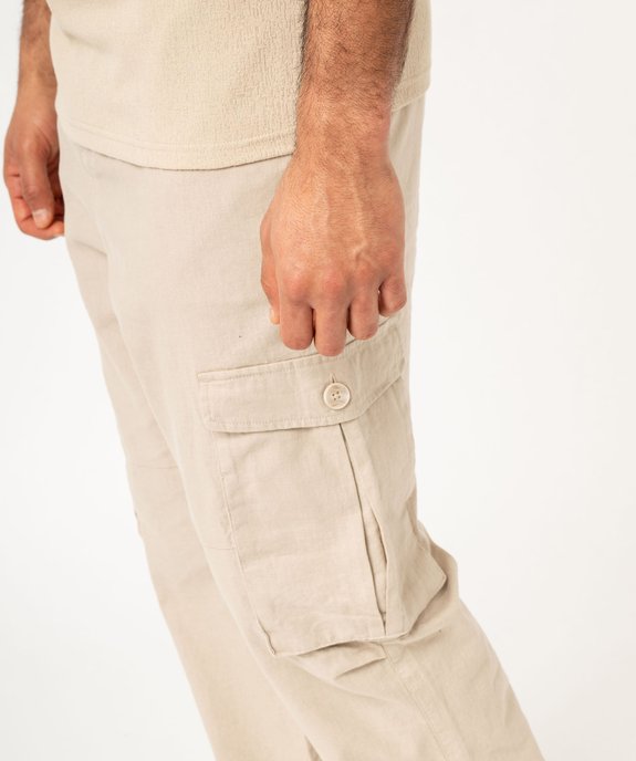 Pantalon cargo en lin à taille élastiquée homme vue2 - GEMO 4G HOMME - GEMO