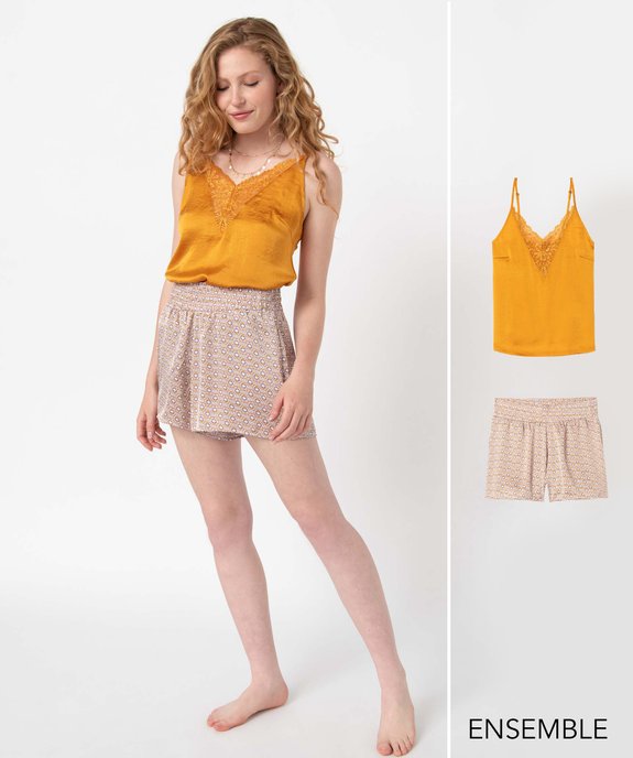 Ensemble de pyjama caraco orange et short à motifs pour femme  - GEMO