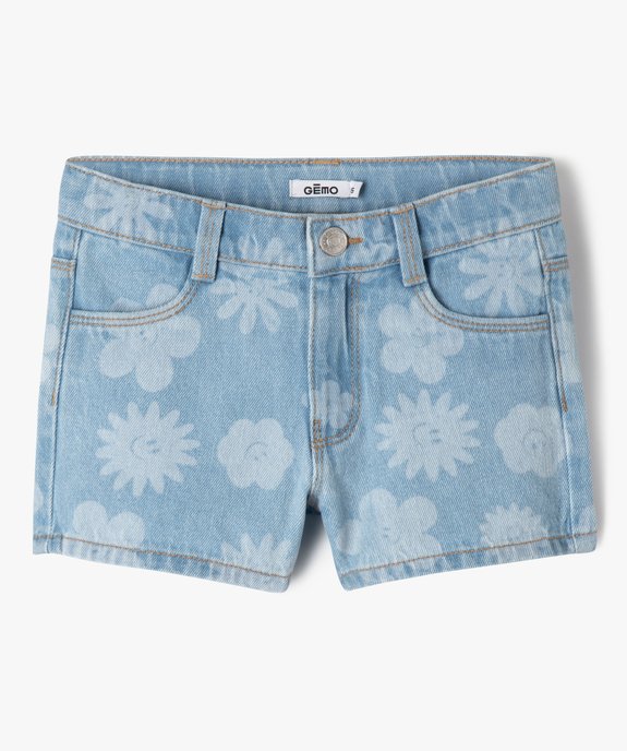 Short en jean à motifs fleuris délavés fille vue2 - GEMO 4G FILLE - GEMO