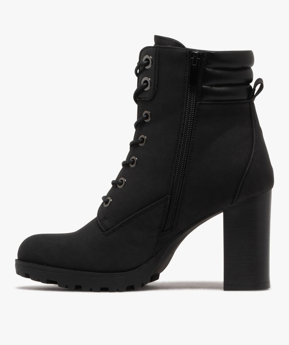 Bottines femme à talon haut avec col matelassé à zip et à lacets ronds cirés vue4 - GEMO(URBAIN) - GEMO