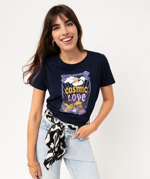 Tee-shirt à manches courtes avec motif bohème femme vue1 - GEMO 4G FEMME - GEMO