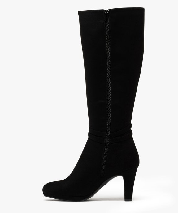 Bottes femme à talon fin en suédine avec zip et brides fantaisie vue3 - GEMO 4G FEMME - GEMO