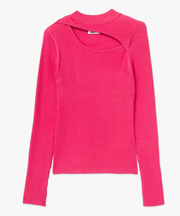 Pull côtelé à col montant avec ouverture buste femme vue4 - GEMO 4G FEMME - GEMO