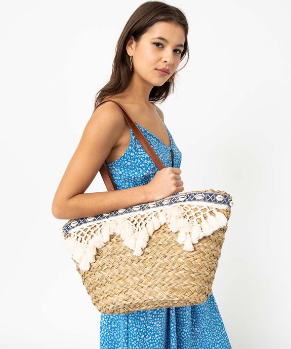 Sac de plage femme en paille avec pompons et coquillages vue5 - GEMO (ACCESS) - GEMO