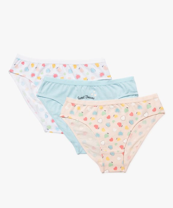 Culotte coton stretch imprimée cœur fille (lot de 3) vue2 - GEMO 4G FILLE - GEMO