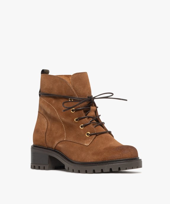 Boots fourrés en cuir à semelle crantée femme vue2 - GEMO (CASUAL) - GEMO