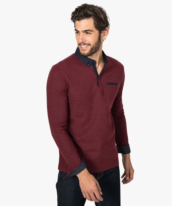 Polo homme à col chemise contrastant vue1 - GEMO (HOMME) - GEMO