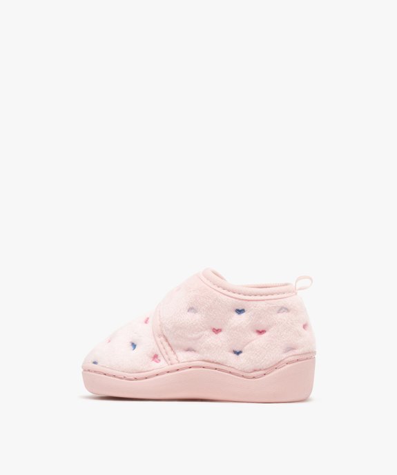 Chaussons bottillons en velours avec motifs coeurs brodés bébé fille vue3 - GEMO 4G BEBE - GEMO