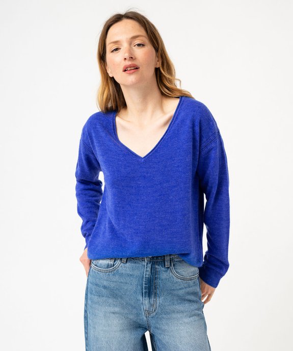 Pull à col V finitions roulottées femme vue1 - GEMO(FEMME PAP) - GEMO