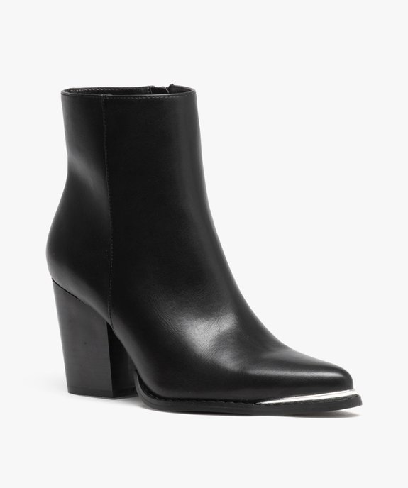 Boots femme unies à talon haut carré et bout pointu à liseré métallisé vue2 - GEMO(URBAIN) - GEMO