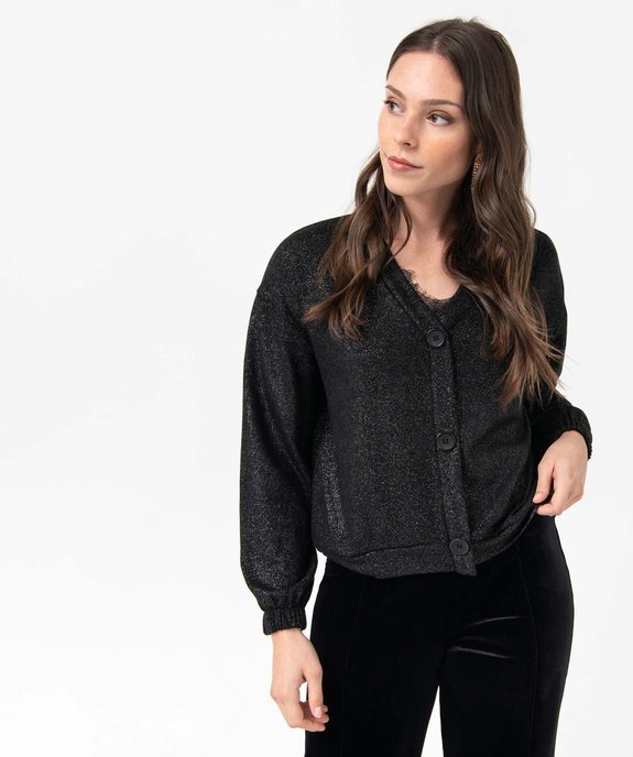 Pull femme à col V en maille pailletée vue1 - GEMO(FEMME PAP) - GEMO