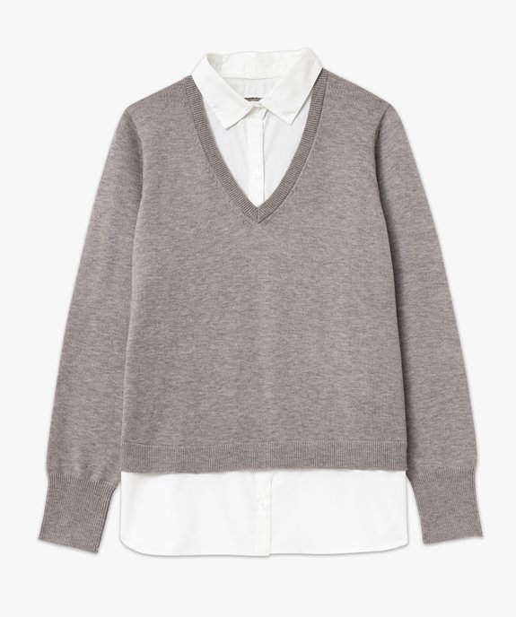 Pull avec empiècements chemise 2 en 1 femme vue4 - GEMO(FEMME PAP) - GEMO